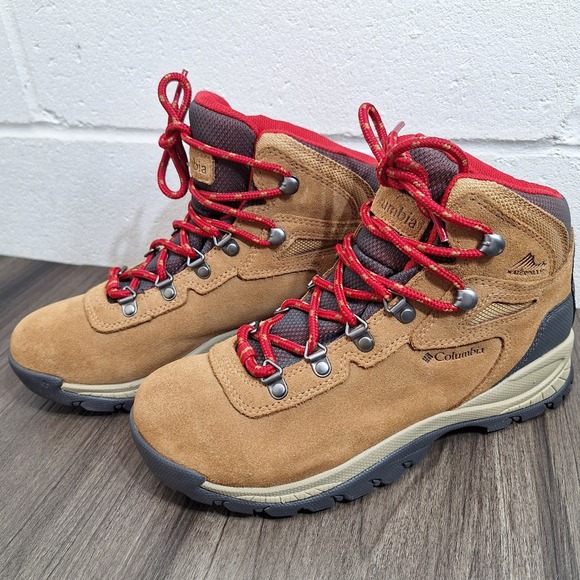 Columbia Newton Ridge Plus Waterproof Hiking Boots Tan Red Womens 7.5 BL1552-286 - Picture 3 of 10